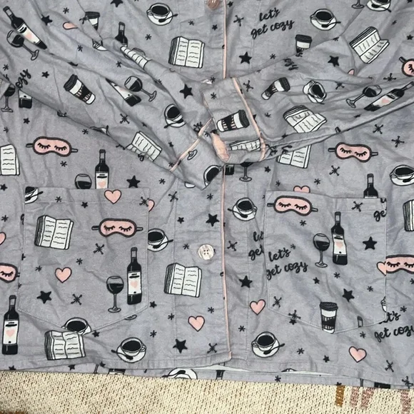 P.J. Savage pajama set gray let’s get cozy print EUC size M - Picture 5 of 10